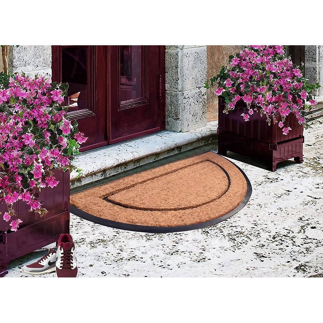 A1HC Natural Coir & Rubber Large Door Mat, Front Entry Doormat, Half